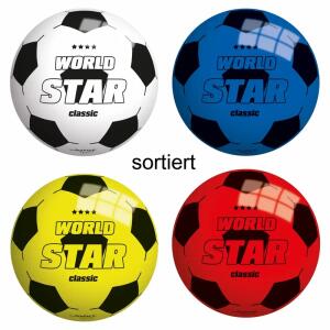 Ball World Star 13cm  13cm 3fach sortiert, weiß, blau, gelb,, 5" Spielball aus Vinyl,, John