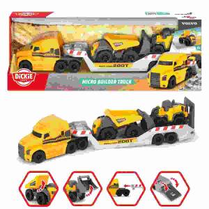 Dickie Toys Micro Builder  Truck Volvo 32cm, Truck m. 2 Volvo Fahrzeugen: Muldenkipper, Radlader, ab 3 Jahren