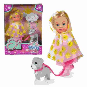 Evi Love Rainy Walk  12cm, im Regenoutfit mit Regencape und Gummistiefeln,, Hund und Hundeleine,, ab 3 Jahren