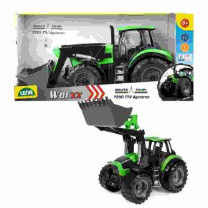 LENA WORXX Traktor Deutz  Fahr Agrotron 7250 TTV, mit 6 mm verzinkten Stahlachsen,, Traktorschaufel und Traktorarm auf zwei Stufen verstellbar,, Länge: 45 cm, Indoor und Outdoor geeignet,, ab 3 Jahren