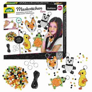 Maskottchen Tiere  Komplettset für 4 Maskottchen,, 250 trendige Perlen im Facetten-Look,, eine schwarze Kordel und 4 Schlüsselringe,, ausführlicher Anleitung,, ab 6 Jahren, LENA
