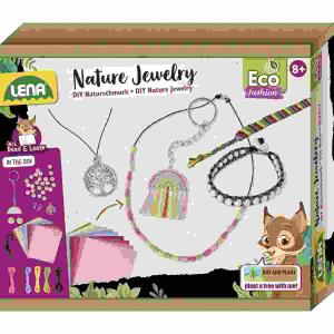 Eco Nature Jewelry  Set für 5 besondere Accessoires,, enthält Wachskordeln, Metallanhänger, Baumwollgarne,, Holzperlen und -knöpfe, Schlüsselringe und vieles mehr,, mit Storybook und ausführlicher Anleitung,, ab 8 Jahren,, LENA