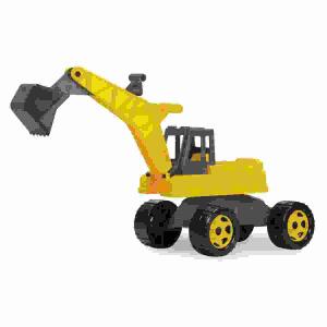 LENA GIGA Truck Eco  Bagger, Aufsitz-Bagger aus Kunststoff-Holz-Gemisch,, 6 mm verzinkte Stahlachsen, 360° drehbarer Baggeraufsatz,, Baggerschaufel mit 2 praktischen Griffen,, Länge: 70 cm, Indoor & Outdoor geeignet,, ab 18 Monate