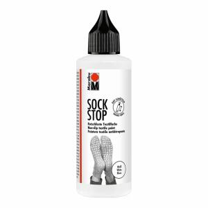 Sock Stop Rutschfeste  Textilfarbe weiß, weiche, gummiartige Textilfarbe, auf Wasserbasis,, für helle und dunkle Textilien wie Socken,, Badvorleger und Teppiche,, sorgt für sicheren Halt auf glatten Flächen wie Fließen,, Parkett oder Laminat, bis zu 40°C