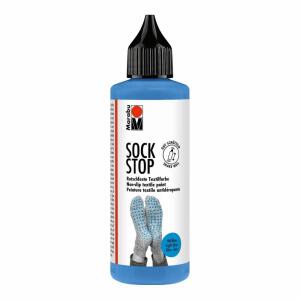 Sock Stop Rutschfeste  Textilfarbe hellblau, weiche, gummiartige Textilfarbe, auf Wasserbasis,, für helle und dunkle Textilien wie Socken,, Badvorleger und Teppiche,, sorgt für sicheren Halt auf glatten Flächen wie Fließen,, Parkett oder Laminat, bis zu 4