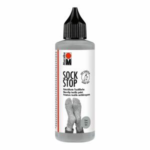 Sock Stop Rutschfeste  Textilfarbe grau, weiche, gummiartige Textilfarbe, auf Wasserbasis,, für helle und dunkle Textilien wie Socken,, Badvorleger und Teppiche,, sorgt für sicheren Halt auf glatten Flächen wie Fließen,, Parkett oder Laminat, bis zu 40°C