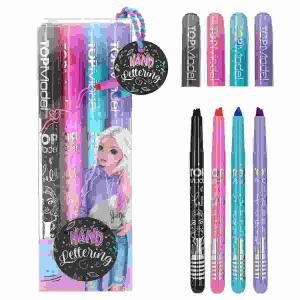 Stifte-Set  TOPModel Handlettering, 4 Stifte in den Farben schwarz, pink, türkis und lila, ab 6 Jahren,, Depesche