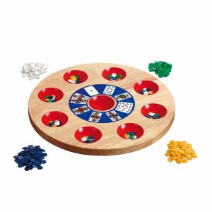 Pochbrett mit Spielchips  D29cm Holz, Spielbrett aus Hevea-Holz, Spielchips in 4 Farben aus, Kunststoff, Durchmesser 10 mm, Kartenspiel nicht enthalten,, ab 10 Jahren, Philos