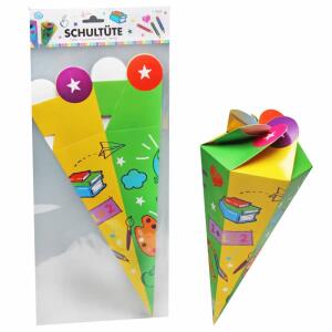 Schultüte gelb/grün 30cm  350g Papier