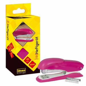 Idena Heftgerät 13cm  pink für 20 Blatt, mit 50 Heftklammern 24/6