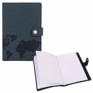 Idena Notizbuch 135x193mm  schwarz kariert FSC-Mix, 160 Seiten, 100 g, mit Druckknopf und Leseband,, Papier austauschbar