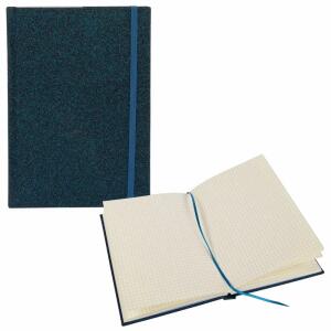 Idena Notizbuch Glitter  nachtblau kariert FSC-Mix, 140 x 200 mm, 192 Seiten, 100 g, mit Froschtasche, Leseband,, Gummibandverschluss