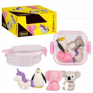 Idena Radierer in Box  4 Tiere, Plastikbox mit Radiergummis in Form verschiedener Tiere