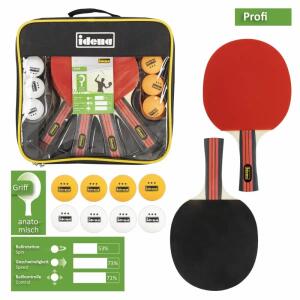 Idena Tischtennis-Set  4 Schläger 10 Bälle, Inhalt: 4 Tischtennisschläger 2 Sterne, 10 Tischtennisbälle, 3 Sterne, Tasche