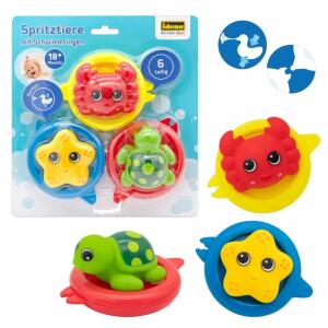Idena Spritztier-Set mit  Schwimmring 6teilig, Inhalt: 3 Hartplastik-Schwimmringe und 3 Spritzspielzeuge