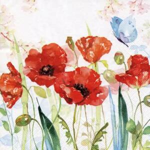 Servietten 33x33cm  Poppys & Butterfly, 3-lagig, 20 Stück,, ti-flair