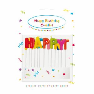 Kerzenset Happy Birthday  13er bunt 7,5cm, Procos