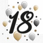 Servietten 33x33cm  Milestone 18 Jahre, 2-lagig, 20...
