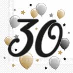 Servietten 33x33cm  Milestone 30 Jahre, 2-lagig, 20...