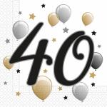 Servietten 33x33cm  Milestone 40 Jahre, 2-lagig, 20...