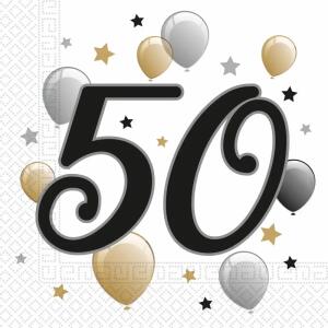 Servietten 33x33cm  Milestone 50 Jahre, 2-lagig, 20 Stück, Procos