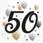 Servietten 33x33cm  Milestone 50 Jahre, 2-lagig, 20...