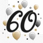 Servietten 33x33cm  Milestone 60 Jahre, 2-lagig, 20...