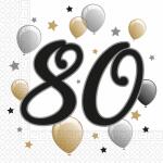 Servietten 33x33cm  Milestone 80 Jahre, 2-lagig, 20...