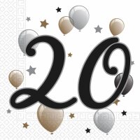 Servietten 33x33cm  Milestone 20 Jahre, 2-lagig, 20...