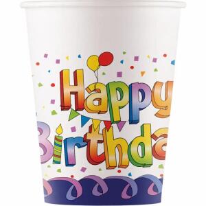 Pappbecher 200ml FSC-Mix  8er Multicolor Birthday, Multicolor Happy Birthday, Procos