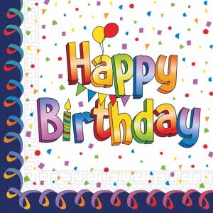 Serviette 33x33cm  Happy Birthday FSC-Mix, 2-lagig, 20 Stück, Procos