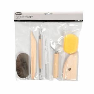 Modellier-Set 7teilig  Inhalt: Schwamm, Spachtel, Tonschneider aus Draht,, Modellierschlingen,, Creotime