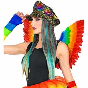 Hut mit Pailletten und  gesträhntem Haar, regenbogenfarbig, mit Dream Hair, Widmann