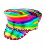 Rockermütze Regenbogen  mit Nieten und Edelstein, in...