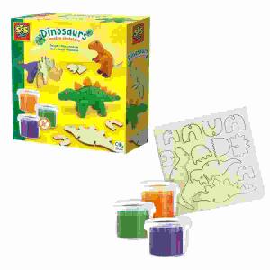 Knete Dinosaurier  Holzskellet, hölzerne Dinosaurierteile, 1x Spielknete orange,, 1x Spielknete grün, 1x Spielknete lila,, SES