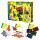 Dinosaurier 3 in 1  4 Kratzkarten, Kratzstift aus Holz,, T-Rex Bügelperlen-Stiftplatte,, Bügelperlen-Mix (1200 Stück), Bügelpapier,, T-Rex Gießform, Gipspulver (300 g),, Haltevorrichtung zum Einfüllen von Gips,, Pinsel, Plakatfarbe in 6 Farben, Schwamm, A
