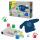 Fingerfarben-Set ECO  mit Bastelschürze, ECO-Aktivitätsschürze 100% R-PET mit Aufdruck (2-6 Jahren),, je 1x Fingerfarbe (120ml) gelb, rot, blau, grün,, Papierrolle (2 Meter, recyceltes Papier),