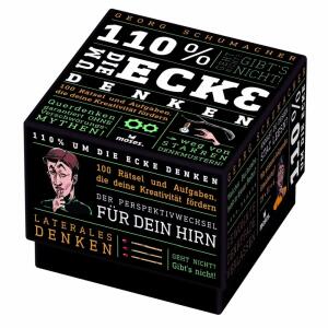 Kartenspiel 110% Um die  Ecke Denken, 100 Rätsel und Aufgaben, Autor: Georg Schumacher,, ab 12 Jahren, moses.Verlag