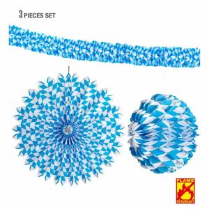 blau/weiß, besteht aus: Rosette Ø 70 cm, Wabenlampion Ø 28 cm,, Boagirlande 3,5 m,, Widmann
