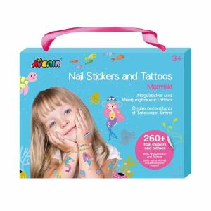 Meerjungfrau, Inhalt: 2 Bogen mit temporären Tattoos,, 1 Bogen mit Nagelstickern Meerjungfraumotiven,, Carletto