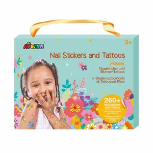 Blumen, Inhalt: 2 Bogen mit temporären Tattoos,, 1 Bogen mit Nagelstickern Blumenmotiven,, Carletto