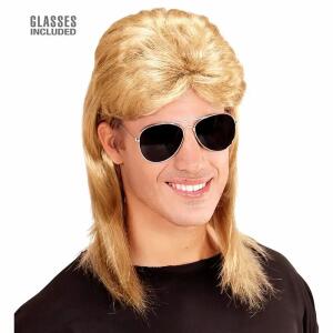 blond, mit Brille,