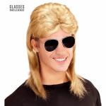 blond, mit Brille,