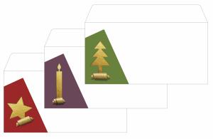 SIGEL DU257 Weihnachts-Umschlag - 9x Stern, 8x Baum, 8x Kerze - weiß/rot/grün - gummiert - DIN lang - 25 Umschläge
