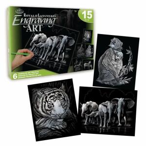 Tiere 20x25cm silber 6er, inklusive Kratzfeder, vorgezeichnete Linien, ab 8 Jahren,, ROYAL & LANGNICKEL