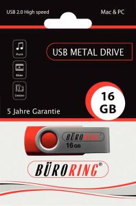 Speicherstick, USB 2.0 mit drehbarer Metall-Abdeckung, Kapazität: 16 GB