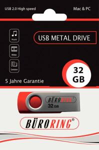 Speicherstick, USB 2.0 mit drehbarer Metall-Abdeckung, Kapazität: 32 GB