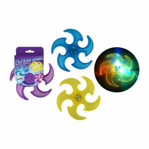 Flying Disc LED D20cm  3fach sortiert, gelb, lila, blau,, in Form eines Ninja-Sterns,, Johntoy