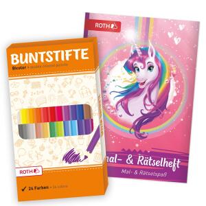 Roth Ausmal-Set mit Buntstiften, Einhornportrait, 10,5x16cm