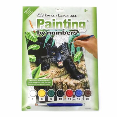 Malen nach Zahlen Junior  Schwarzer Panther, Größe: 33 x 24 cm,, Set enthält: Pinsel, Acrylfarben, 1 bedruckten Malkarton,, eine Arbeitsanleitung,, ab 8 Jahren